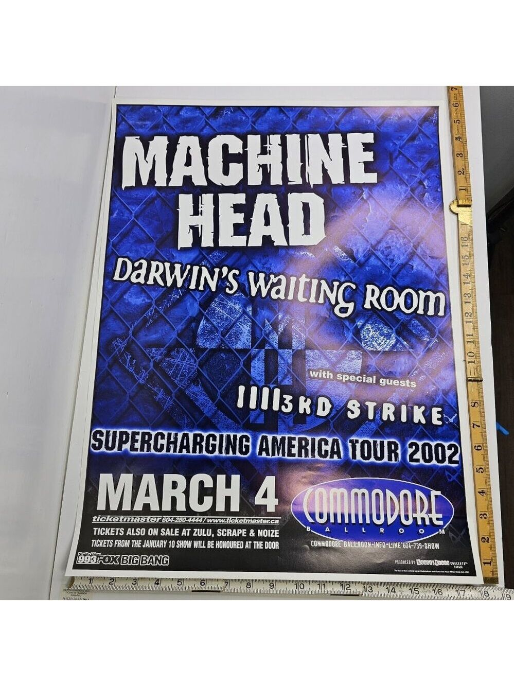 Machine Head 2002 Tour Poster Commodore Ballroom March 4 Vancouver Canada VTG